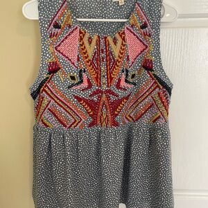 Entro Graphic Embellished Gray and Orange Tank Top